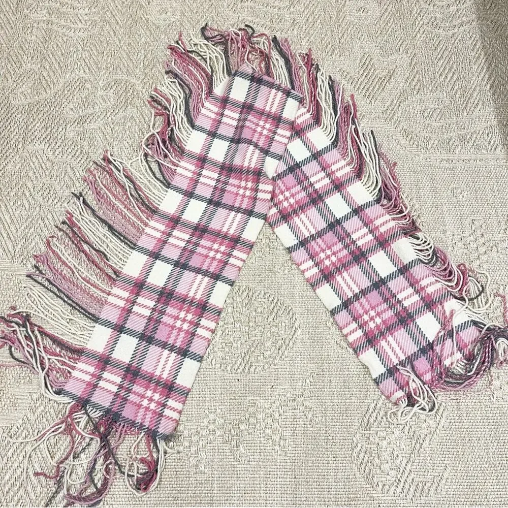 Banana Republic Plaid Pink, Gray and Cream Scarf with Fringes